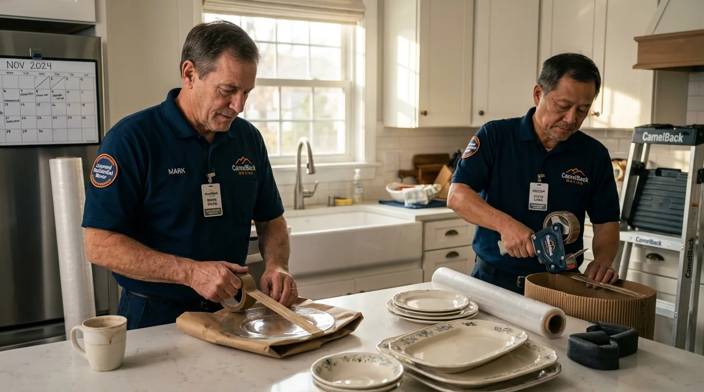 Professional crew packing kitchen dishware in Grasonville, MD
